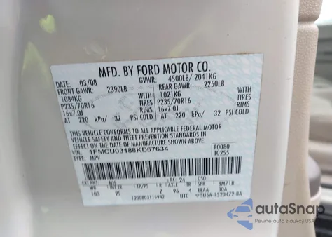 2008 Ford Escape Xlt z USA, uszkodzony, nr VIN 1FMCU03188KD67634